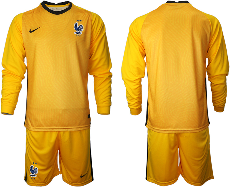Men 2021 European Cup France yellow Long sleeve goalkeeper Soccer Jersey